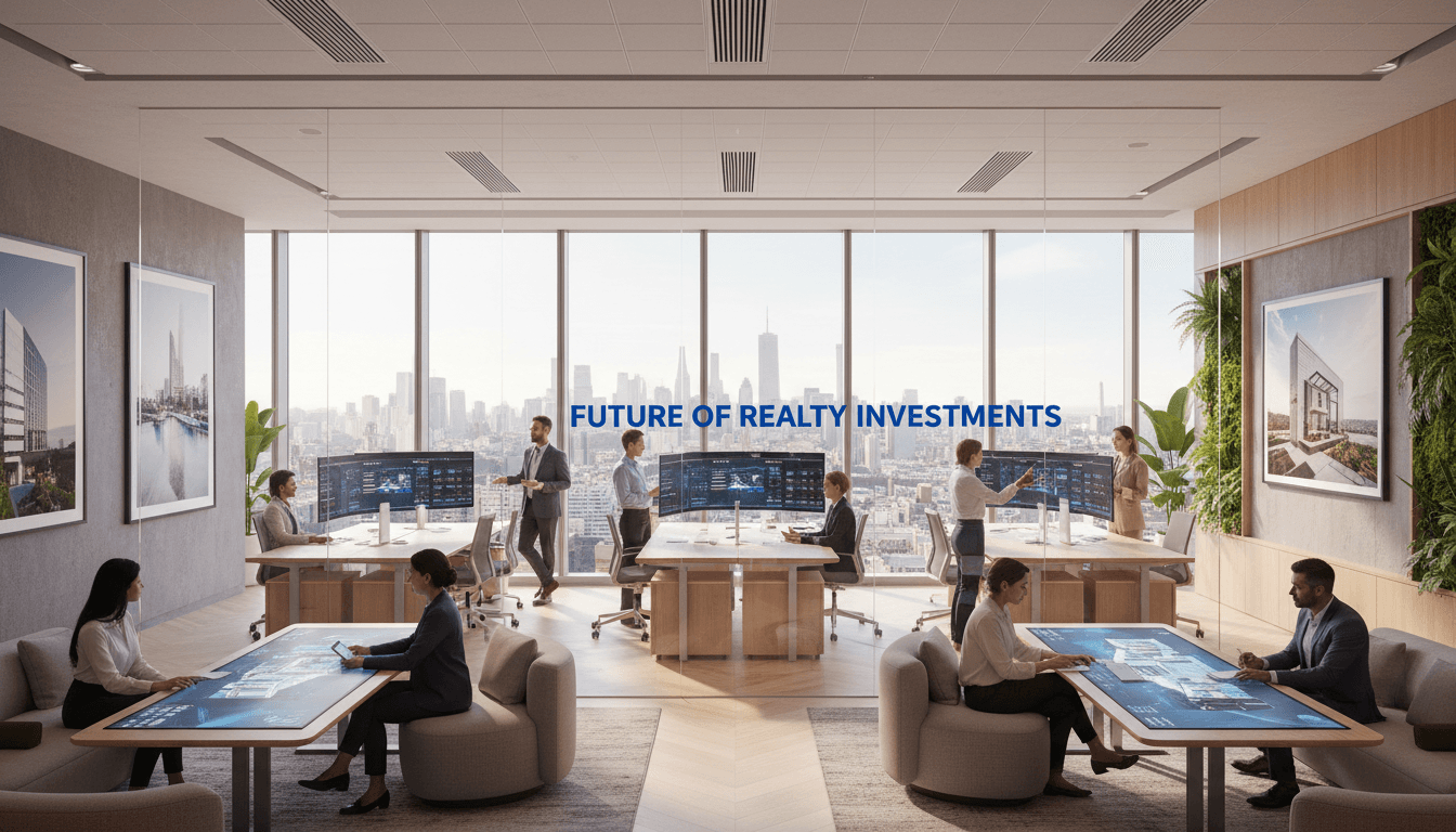 Modern office space with a view of the New York skyline, representing energy capital investment